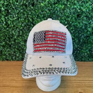 NWT Cruise Club USA American Flag Bling Cap Adjustable Strap  One Size OS